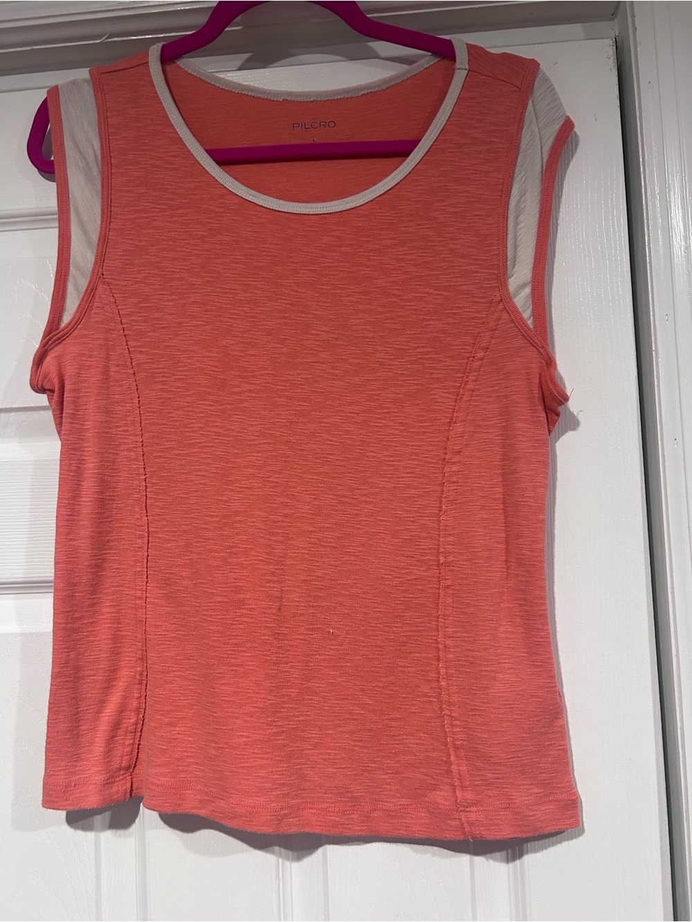 Pilcro Coral-Orange Scoop Neck Tank with White Trim